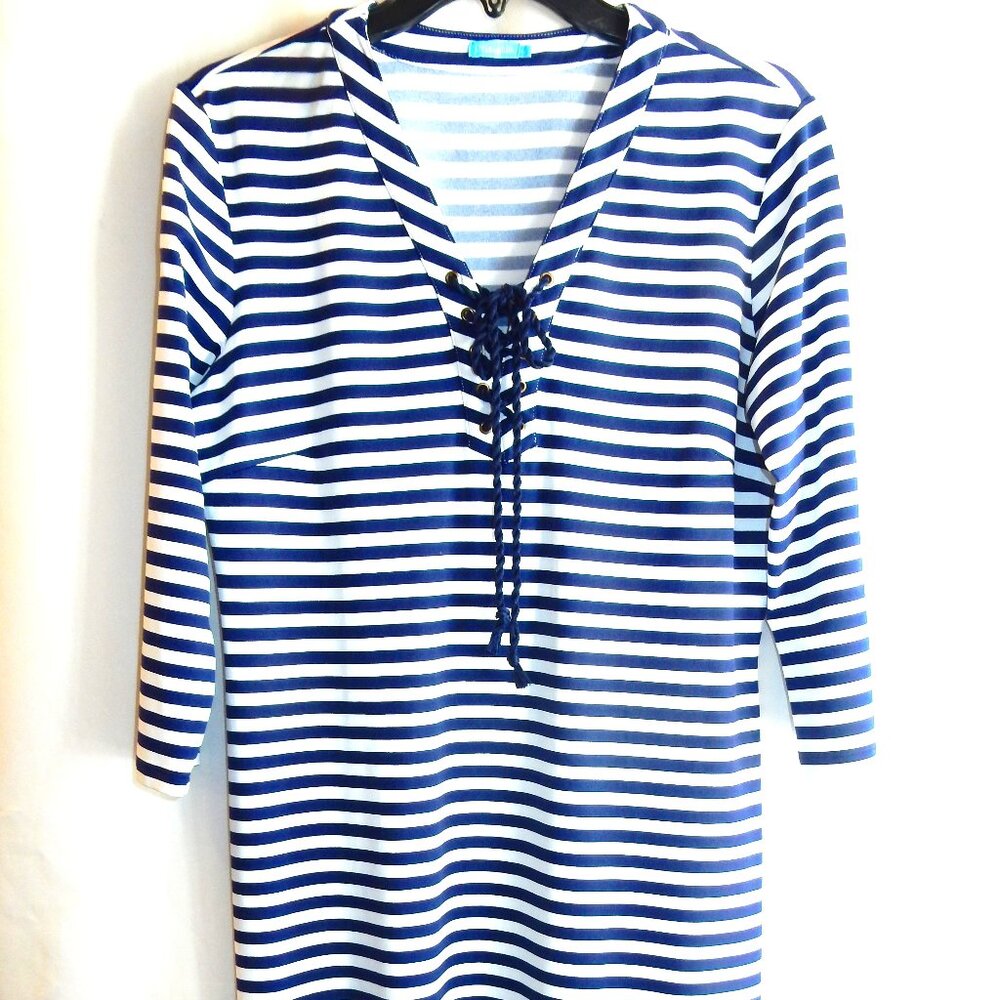 J McLaughlin Navy / White Stripe Knit Dress in Size L